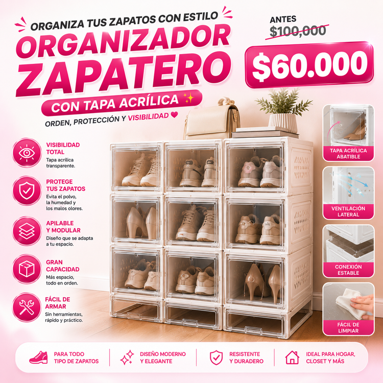 Zapatero Organizador Tapa Acrilica